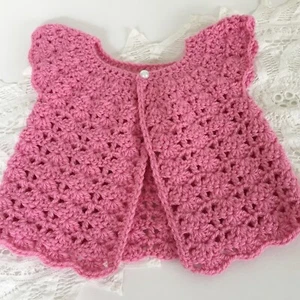 Crochet Baby Cardigan, 0-3 mths Pink Sleeveless Jacket Handmade - Picture 1 of 2