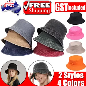 Unisex Adults WASHED COTTON Outdoor Camping Sports Bucket Hats Fisherman Hat AUS - Picture 1 of 20