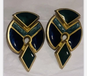 Vintage Ohrringe grün und blau Emaille goldfarben - durchbohrt - Nachlassverkauf - Bild 1 von 3