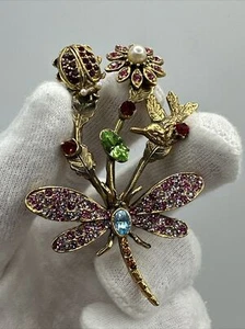 Broche raro vintage Graziano multicolor estrás libélula insecto flor pájaro #456 - Imagen 1 de 7
