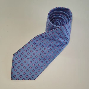 Grant Thomas Mens Necktie Blue Pink Print Silk Office Business Made in New York - Picture 1 of 7
