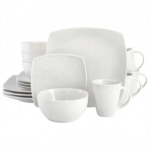 Gibson Home Soho Lounge 16 Piece Soft Square Stoneware Dinnerware Set In Stone - Picture 1 of 1