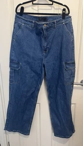 Witchery Denim Jeans Size 18 Dark Blue Cotton Straight Wide High Cut Curve - Picture 1 of 3
