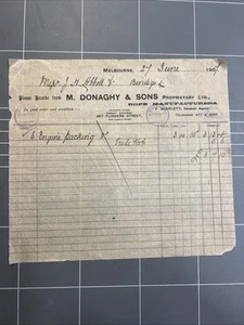 ORIGINAL HANDWRITTEN DOCUMENT DONAGHY & SONS ROPE MERCHANT 1907 FLINDERS ST MELB - Picture 1 of 4