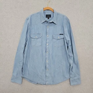 Lucky Brand Shirt Men's Saturday Stretch Pearl Snap Long Sleeve Blue Denim Sz M - Picture 1 of 12