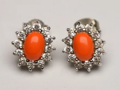 PENDIENTES FINOS DE PLATA DE LEY 925 CORAL ROJO DAMAS Foto 1 de 4