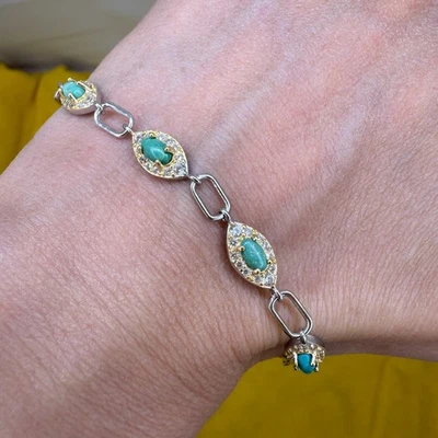 Lindo regalo pulsera de plata de ley 925 de 5x3 mm turquesa natural piedras preciosas circonitas Foto 1 de 4