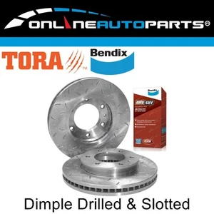 Front Slotted Dimpled Disc Brake Rotors + Bendix Pads for Ford Ranger PX 2011~19 - Picture 1 of 5