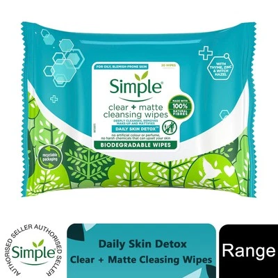 6 x 20 Tücher Simple Daily Skin Detox Matte & Clear Tücher für fettige Haut