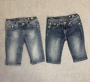 Lot Of 2 Miss Me Denim Bermuda Shorts Girls Sz 14 Youth Bling Y2K Embellished - Picture 1 of 13