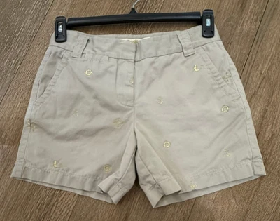Pantalones Cortos J Crew "Roken In Chino" Clásicos Sarga Caqui Bordados Náuticos Talla 2 Foto 1 de 4
