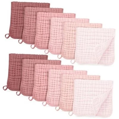 Paquete de 12 paños para eructos de muselina para bebé 100 % algodón rosa degradado Foto 1 de 4