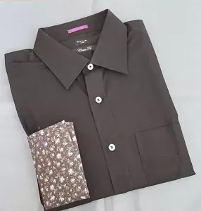 Paul Smith Shirt Size 15 MEDIUM Black FLORAL DOUBLE CUFFS - Picture 1 of 9
