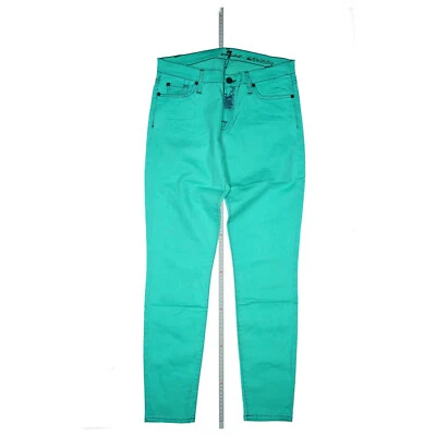 7 For All Mankind Mujer Vaqueros Stretch Skinny Óptica de Cuero W29 L30 Verde - Imagen 1 de 4