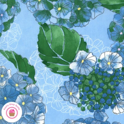 Moda COTTAGE BLEU 48690 16 Mist Blue ROBIN PICKENS Quilt Fabric BUTTERFLIES  - Image 1 of 4