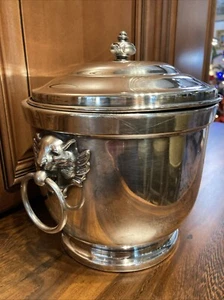 Revestimiento de vidrio cubo de hielo cabeza de león enchapado en plata Bristol vintage - Imagen 1 de 15