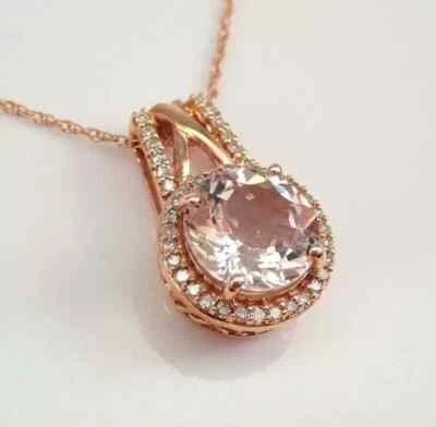 Женская подвеска из морганита круглой огранки 2 карата с покрытием из розового золота 14 карат - Изображение 1 из 4