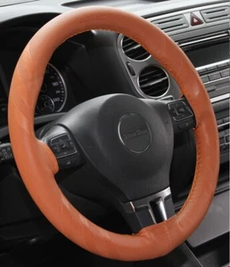 Orange Brown Soft Comfy Grip Stitch On PVC Leather Steering Wheel Wrap Cover - Picture 1 of 4