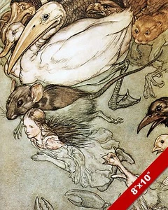 ANIMALS SWIMMING WITH ALICE IN WONDERLAND LEWIS CARROL CANVAS PAINTING ART PRINT - Picture 1 of 1