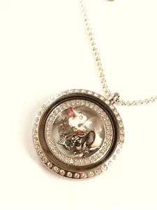 Signed ORIGAMI OWL w/ 6 Floating Charms Silver Crystal Locket Pendant Necklace - Picture 1 of 12
