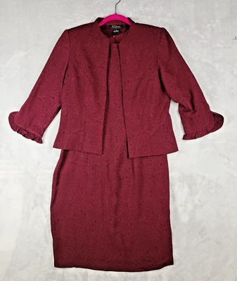 Vestido Vaina AGB Mujer 6 Dos Piezas Granate Floral Hasta la Rodilla Puño con Volantes Foto 1 de 4