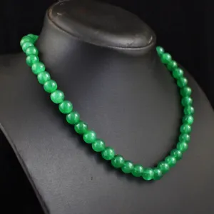 259 Cts Earth Mined Green Emerald Round Shape Beads Womens Necklace JK 42E356 - Picture 1 of 3