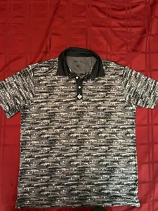 Pins and Aces Mens Shirt XL Gray Golf Polo Gun Military All Over Print Army - Picture 1 of 4