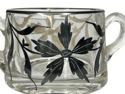 Cuenco de azúcar crema de vidrio de colección con superposición plateada diseño Art Nouveau Foto 1 de 4