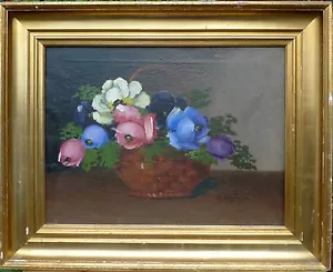 SIGRID FISCHER (XX) NATURALEZA MUERTA -FLORES EN CESTA -FLORES EN LA CESTA-NOUVEAU - Imagen 1 de 11