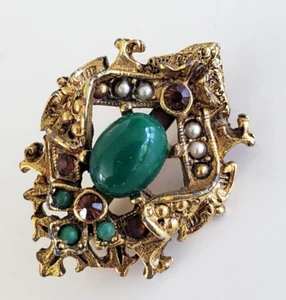 Mode Arthur Pepper Green Cab Braun RS Samen Perle Goldton Brosche Pin 1-1/16" - Bild 1 von 3