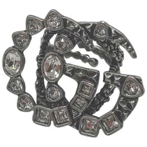 Gucci Silver-tone Crystal GG logo coctail ring 6 ¼ US Crystal - Picture 1 of 10