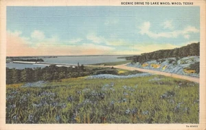 Postal TX: Scenic Drive to Lake Waco, Waco, Texas, lino vintage, sin publicar - Imagen 1 de 2