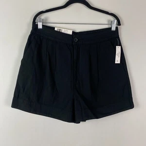 JOIE High Waist Pleated Shorts Size Medium Black Pockets Cotton Linen - Picture 1 of 13