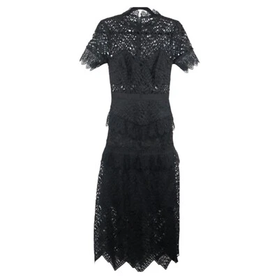 Self Portrait Midi Dress Womens Size 0 Black Abstract Triangle Lace Goth Witch - Image 1 of 4