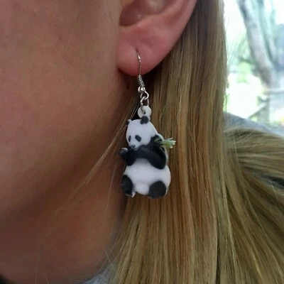 Pendientes Oso Panda -- Pendientes Animales Divertidos Acrílicos Estampados -- Colgantes, Estilo Gancho Foto 1 de 4