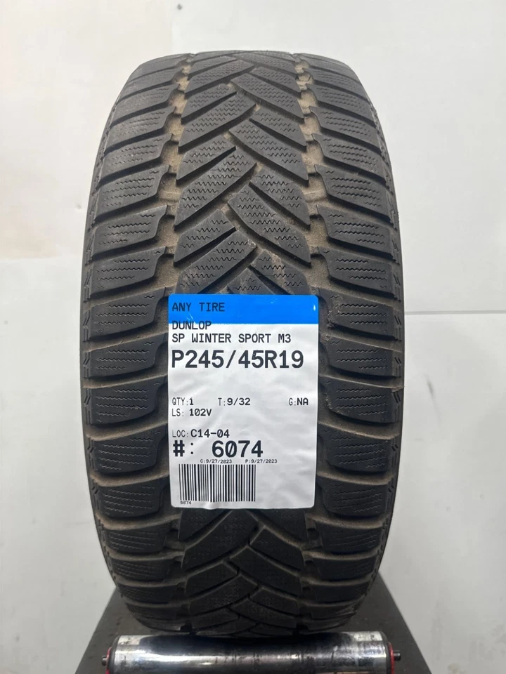1 Used  Dunlop SP Winter Sport M3 P245/45R19 2454519 245/45/19 102 V - 9/32 - Image 1 of 4