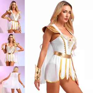 Damen Griechische Göttin Kostüm Toga Kleid mit Armbänder Karneval Party Outfits - Bild 1 von 15