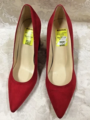 Nine West 8 M red pump faus suede 3 1/4" block heel pointed toe dress holiday - Image 1 of 4