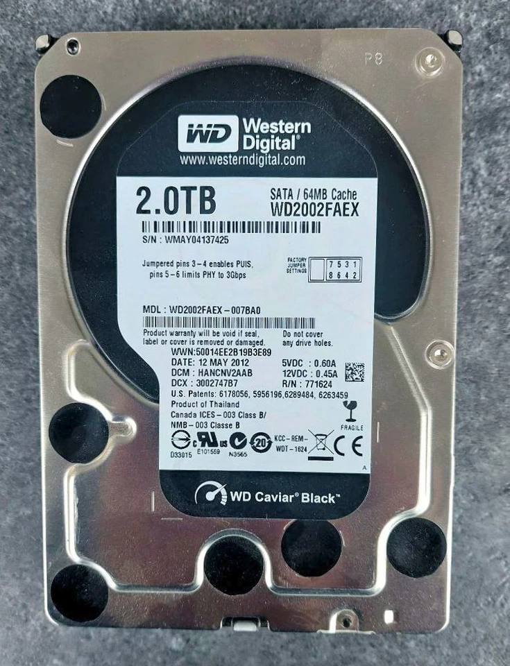 2TB Western Digital WD2002FAEX Caviar Black 7200rpm, 4,2ms, 64MB Cache, SATA III - Bild 1 von 1