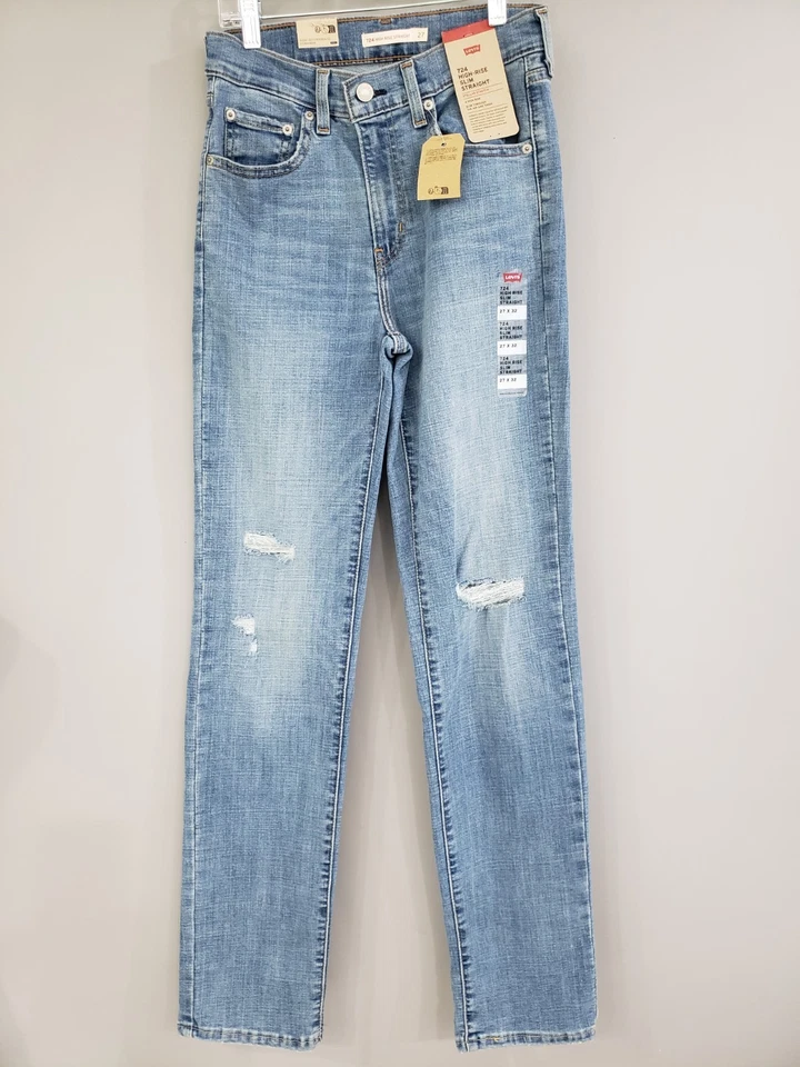 LEVIS WOMEN'S 724 HIGH-RISE SLIM STRAIGHT LIGHT WASH JEANS SIZE 26