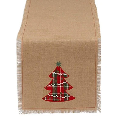 DII Holiday Red Christmas Tree Embroidered Jute Table Runner, 14x72" - Image 1 of 4