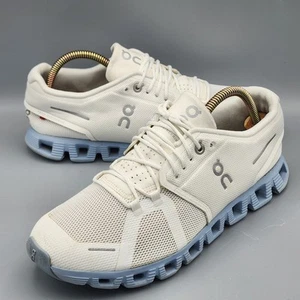On Cloud 5 Womens Size 10.5 White Blue Athletic Running Walking Shoes Sneakers - Picture 1 of 12