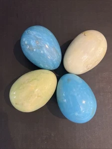 Lot of 4 Marble Alabaster Stone Easter Eggs Colorful Spring Decor 3” - Picture 1 of 2