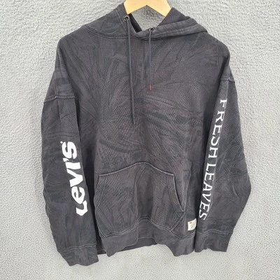 Levis Justin Timberlake Fresh Leaves Hoodie Mens Large Black Pullover Floral - Image 1 of 4