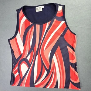 Lilys of Beverly Hills Tank Top Womens Large Red Navy Abstract Print Stretch USA - Picture 1 of 6