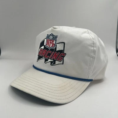 De colección NFL Racing Parche Cuerda Blanca Sombrero Gorra Snapback Hecho en EE. UU. Coches de Fútbol Foto 1 de 4