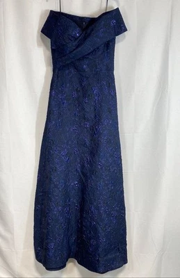 Vestido de mujer Teri Jon azul marino con hombros descubiertos talla 6 Foto 1 de 4