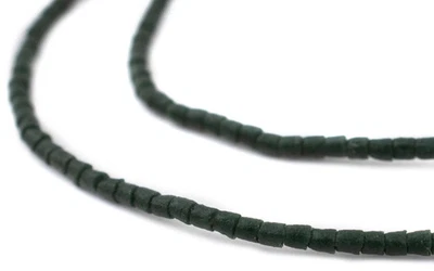 Dark Green Sandcast Seed Beads 3mm Ghana African Glass 25 Inch Strand Handmade - Image 1 of 4