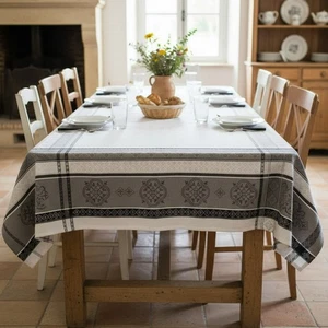 Tischdecke 160x350cm Jacquard Baumwolle ecru grau Provence Fleckschutz Teflon - Bild 1 von 4