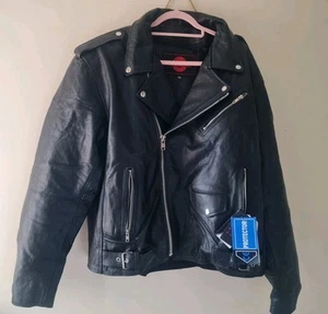 BLACK LEATHER MOTORCYCLE JACKET 4XL – Men’s Biker Style - Picture 1 of 17